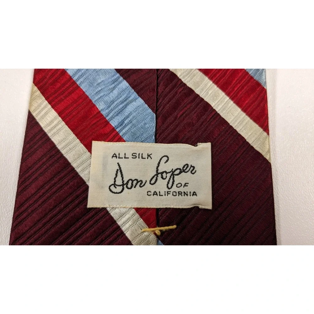 Men's Don Loper Classic Striped Necktie Tie Burgundy Red‎ Blue Gold Silk